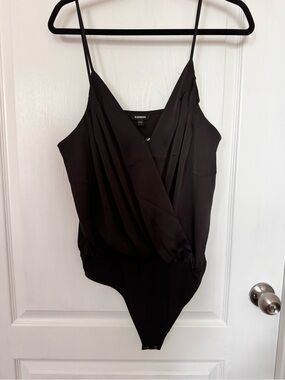 Express Black Draped Surplice Bodysuit